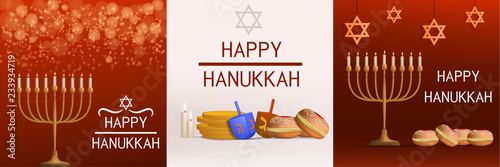 Hanukkah banner set. Realistic illustration of hanukkah vector banner set for web design