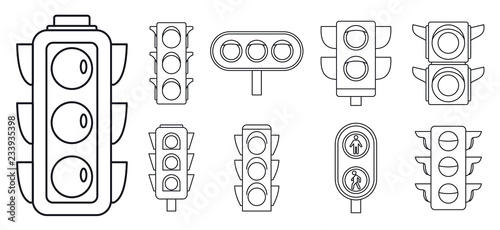 Road traffic lights icon set. Outline set of road traffic lights vector icons for web design isolated on white background
