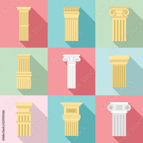 Pillar icon set. Flat set of pillar vector icons for web design