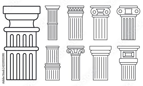 Ancient column icon set. Outline set of ancient column vector icons for web design isolated on white background