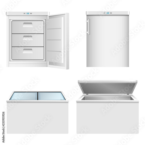 Freezer icon set. Realistic set of freezer vector icons for web design isolated on white background