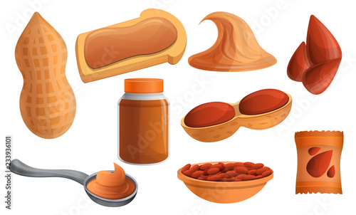 Peanut icon set. Cartoon set of peanut vector icons for web design