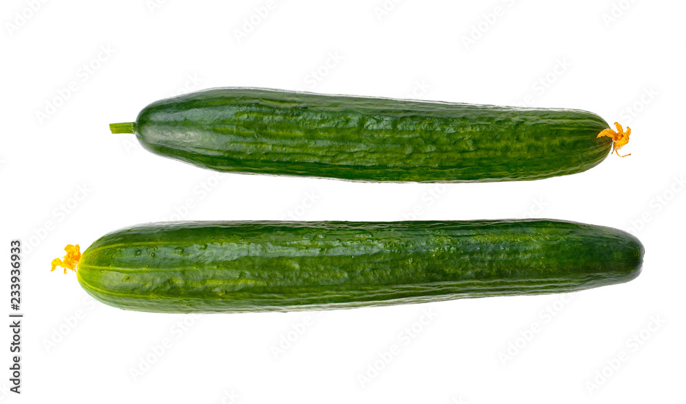 Top view of two long cucumbers isolated on white background Top view of two long cucumbers isolated on white background