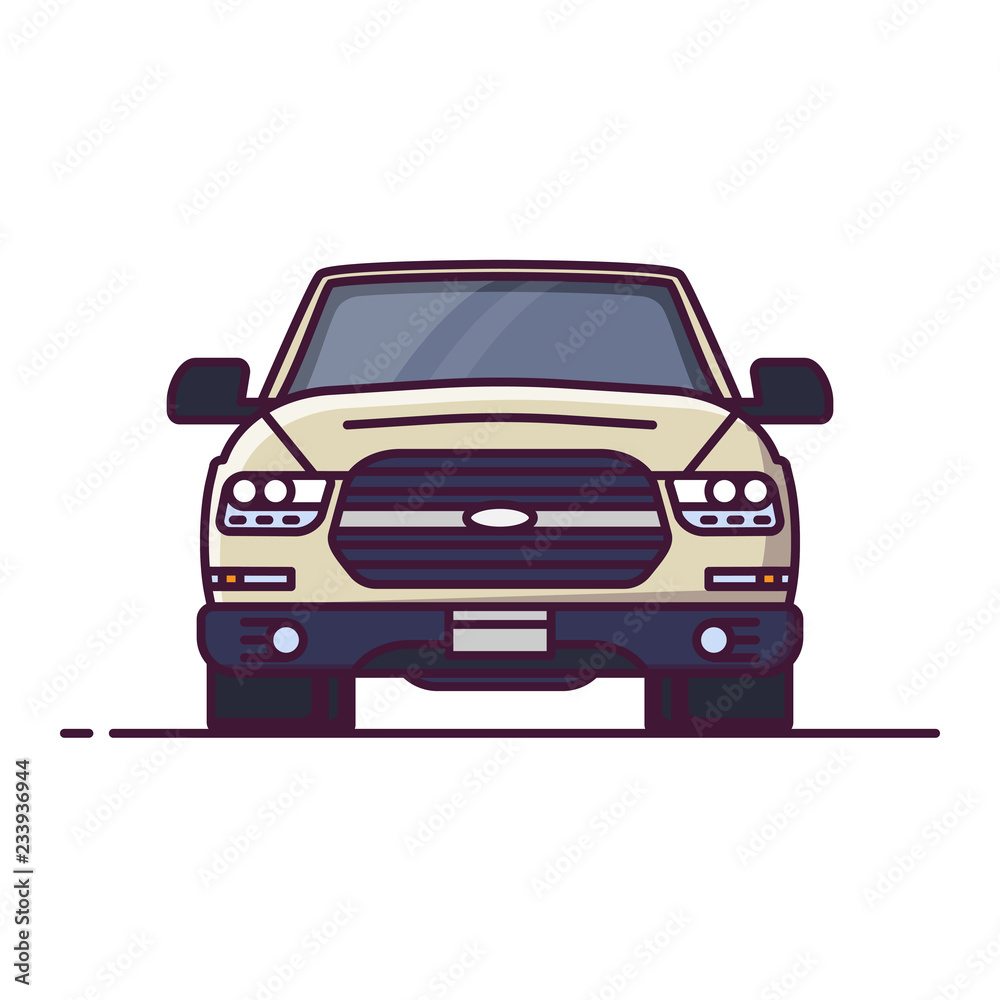 Front view of SUV. Line style vector illustration. Off road vehicle banner. Offroad modern car from front. Big truck pixel perfect banner.