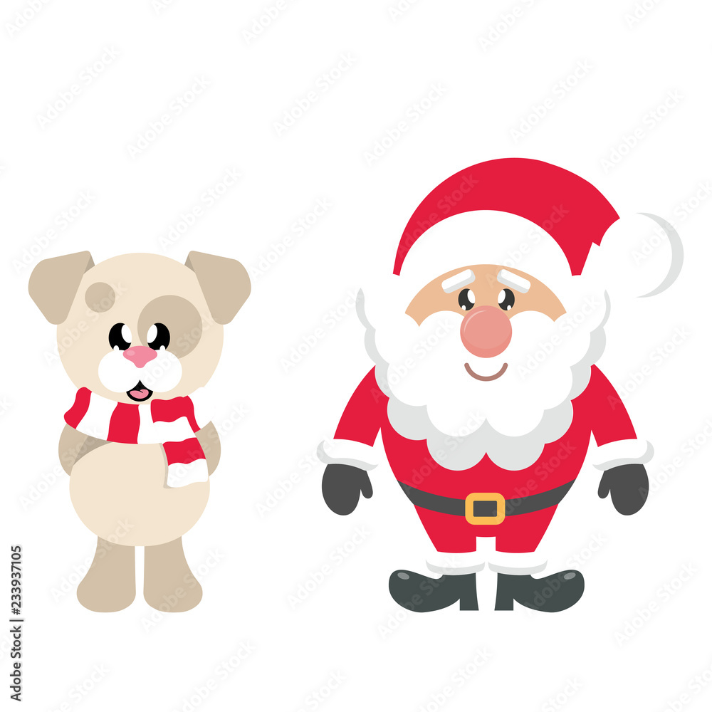 winter christmas dog with scarf and santa claus winter christmas dog with scarf and santa claus