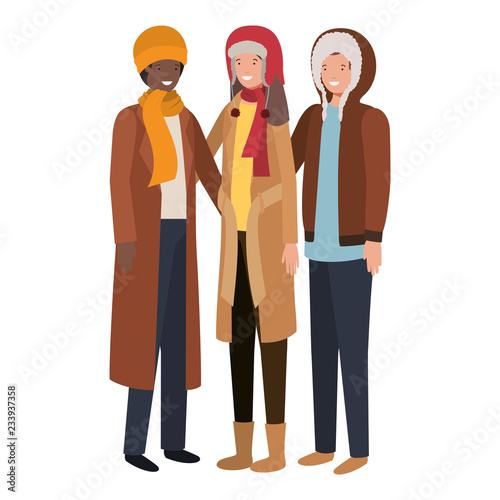 group of people with winter clothes avatar character