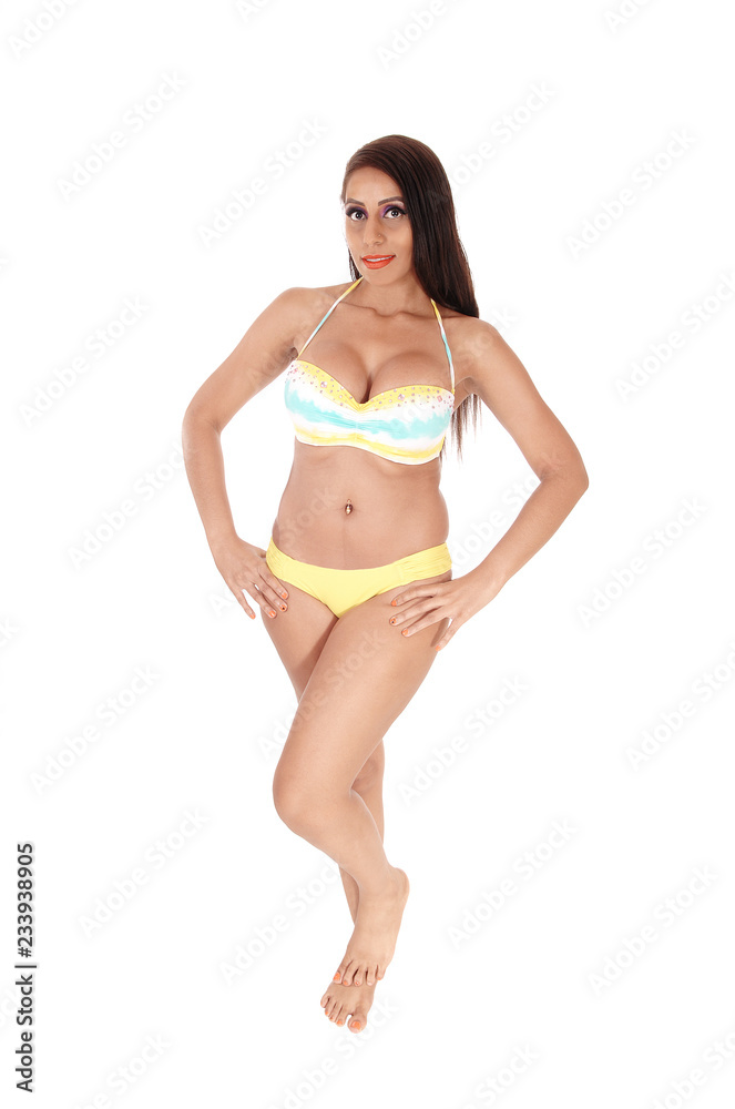 Beautiful woman standing in a bikini and big boobs Stock Photo | Adobe Stock