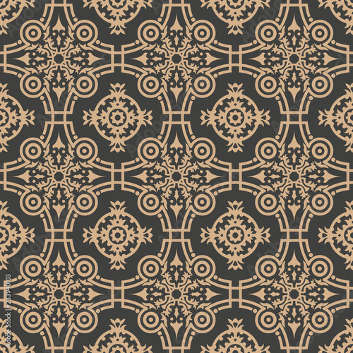 Vector damask seamless retro pattern background round curve cross frame botanic garden flower