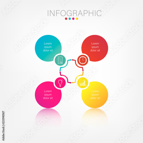 Business infographic template with 4 steps colorful circles design for presentation or web
