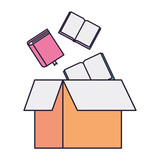 cardboard box with books isolated icon