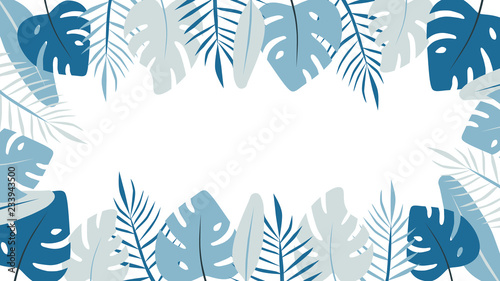 Light tropical leaves banner. Monstera flat illustration.