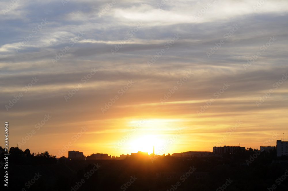 Magical view of gorgeous sunset over cityscape