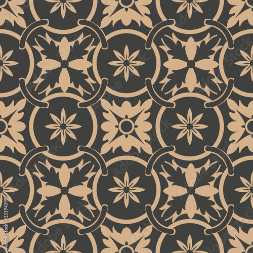 Vector damask seamless retro pattern background round curve cross frame chain leaf flower