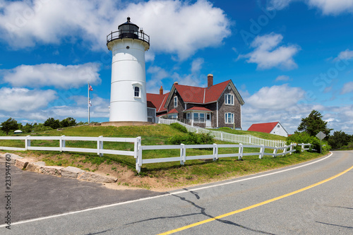 Cape Cod Lighthouse. Nobska Lighthouse, Woods Hole, Cape Cod, New England, Massachusetts, USA.
