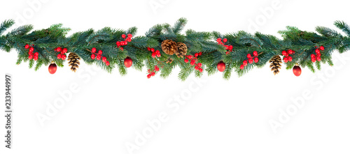 Christmas garland of evergreen tree isolated white background photo