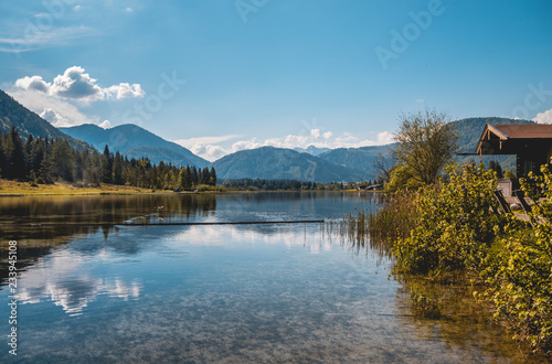 Fototapeta Naklejka Na Ścianę i Meble -  Beautiful reflections at the Piller lake - Tyrol - Austria