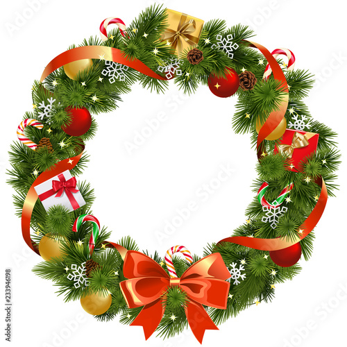 Vector Christmas Pine Wreath with Red Bow