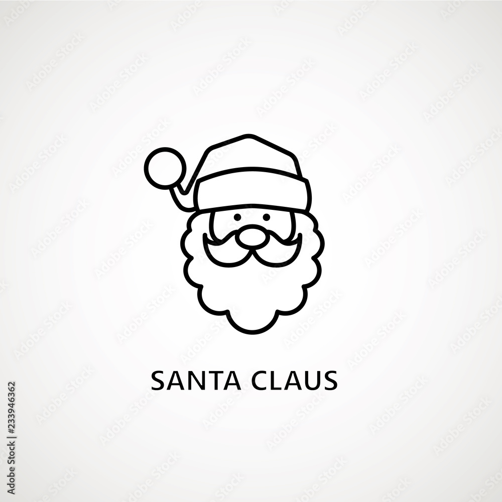 santa claus face beard moustache happy xmas christmas new year outline thin line vector icon black on white background.