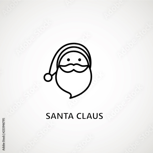santa claus face beard moustache happy xmas christmas new year outline thin line vector icon black on white background.