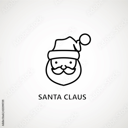 santa claus face beard moustache happy xmas christmas new year outline thin line vector icon black on white background.