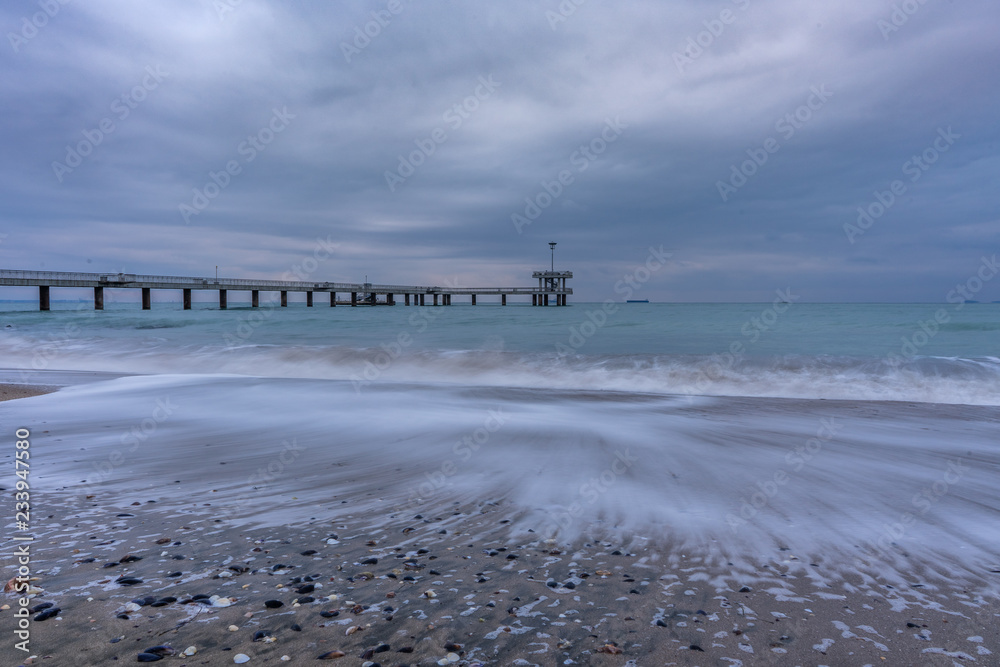 Cold morning near the sea. 