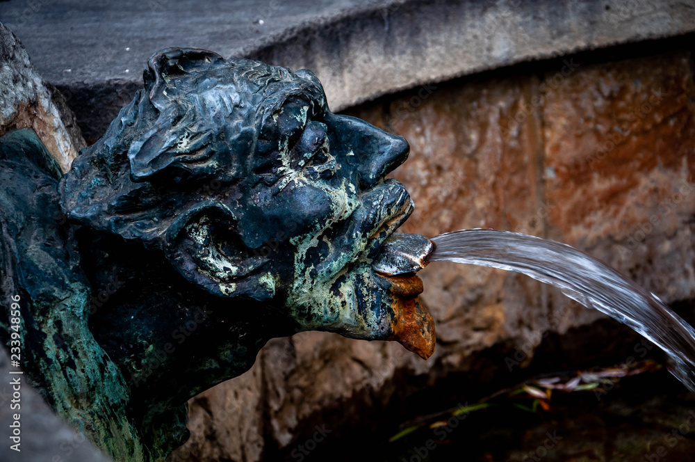 Fountain head with water from the mouth Fountain head with water from the mouth