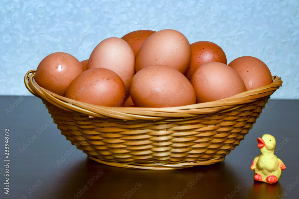 Cooking eggs are in the Easter basket.