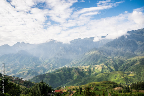 Aerial view of Sapa, Vietnam. Sapa is one of the must-visit locations in the north of Vietnam with its cool weather and the beutiful scenes