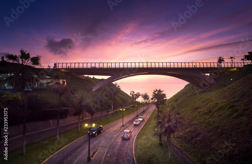 Miraflores, Lima, Peru: view of Villena Bridge at sunset photo