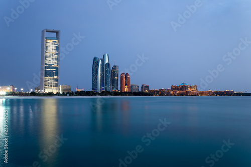Abu Dhabi skyline at blue hour