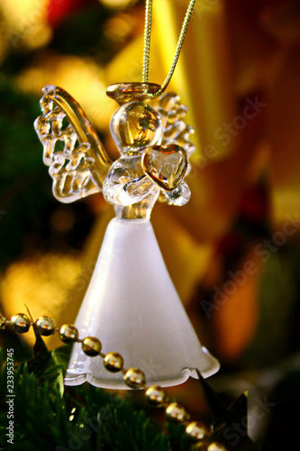Toy glass angel decoration on the xmas tree