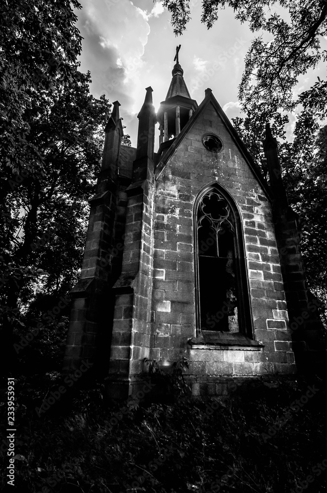 Chapel ruins at an abandoned cemetery