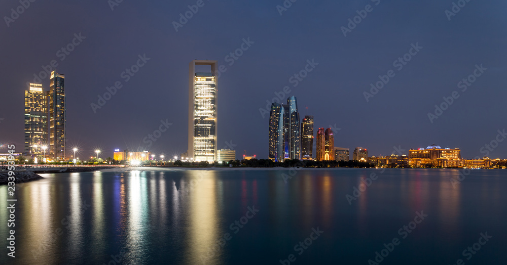 Abu Dhabi skyline at blue hour