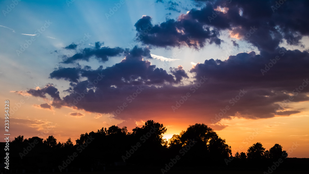Fototapeta premium Beautiful sunset near Plattling - Isar - Bavaria - Germany
