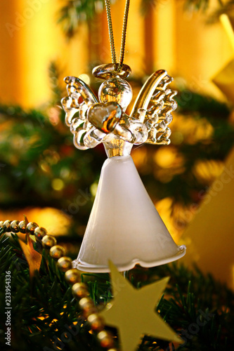 Toy glass angel decoration on the xmas tree