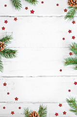 Christmas background and fir tree branches. Top view