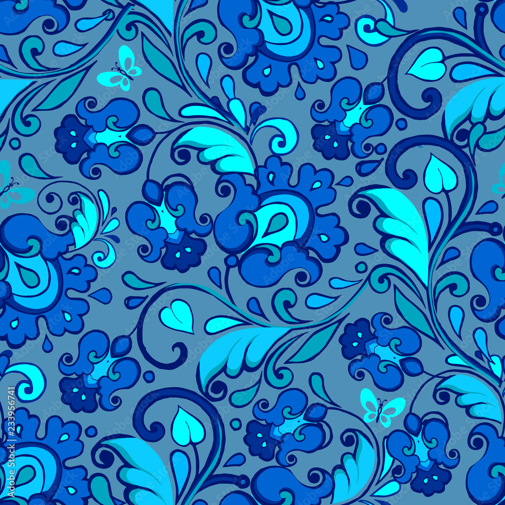 Folk floral seamless pattern indigo Folk floral seamless pattern indigo