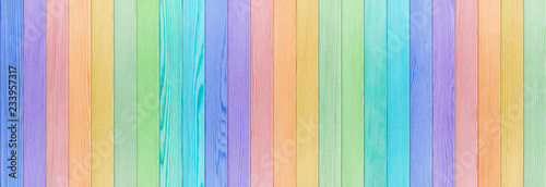 Rainbow Colored Wood Banner , Wood Texture Background Top View