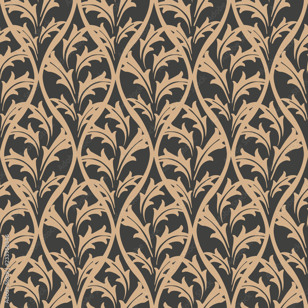 Vector damask seamless retro pattern background check spiral curve cross botanic garden leaf vine