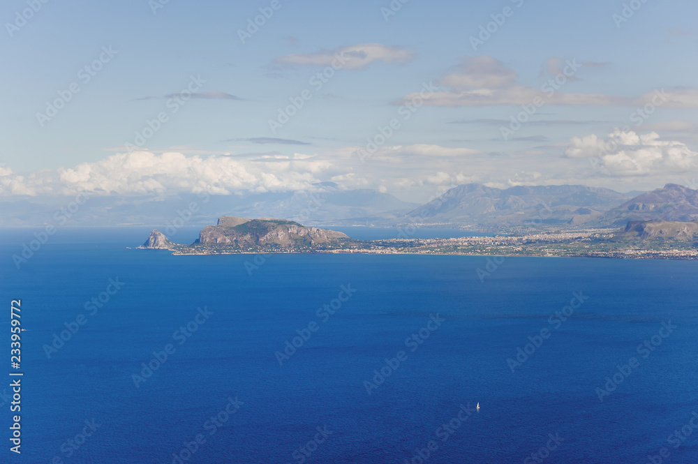 Panoramic view from Mount Pelegrino in Palermo, Sicily. Italy.
