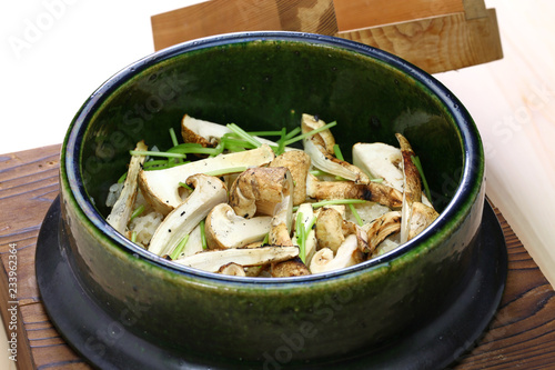 matsutake gohan, rice cooked with matsutake mushroom, japanese food photo