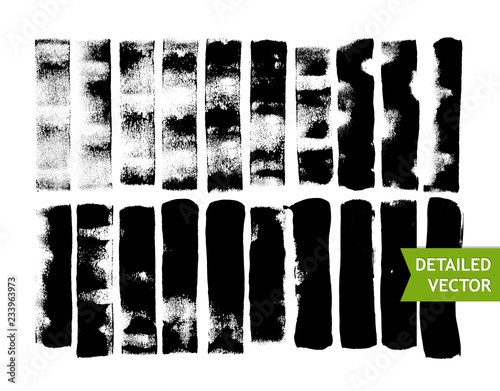 Black roller paint texture elements. Detailed vector