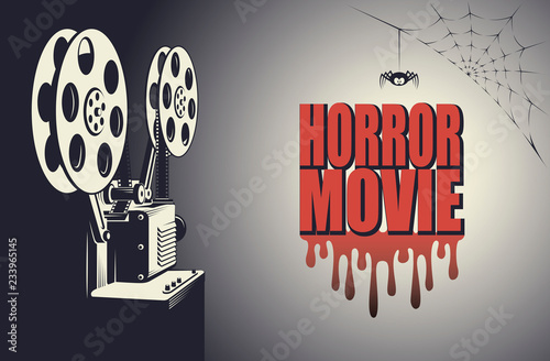 horror night cinema poster with retro movie projector background