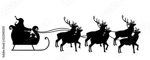 Sled of Santa Claus with reindeers on white background.