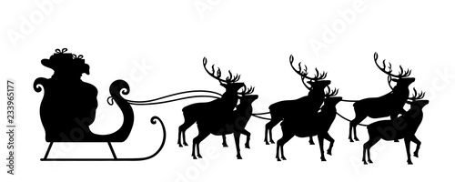 Sled of Santa Claus with reindeers on white background.