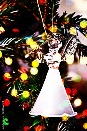 Fototapeta Naklejka Na Ścianę i Meble -  Toy glass angel decoration on the xmas tree