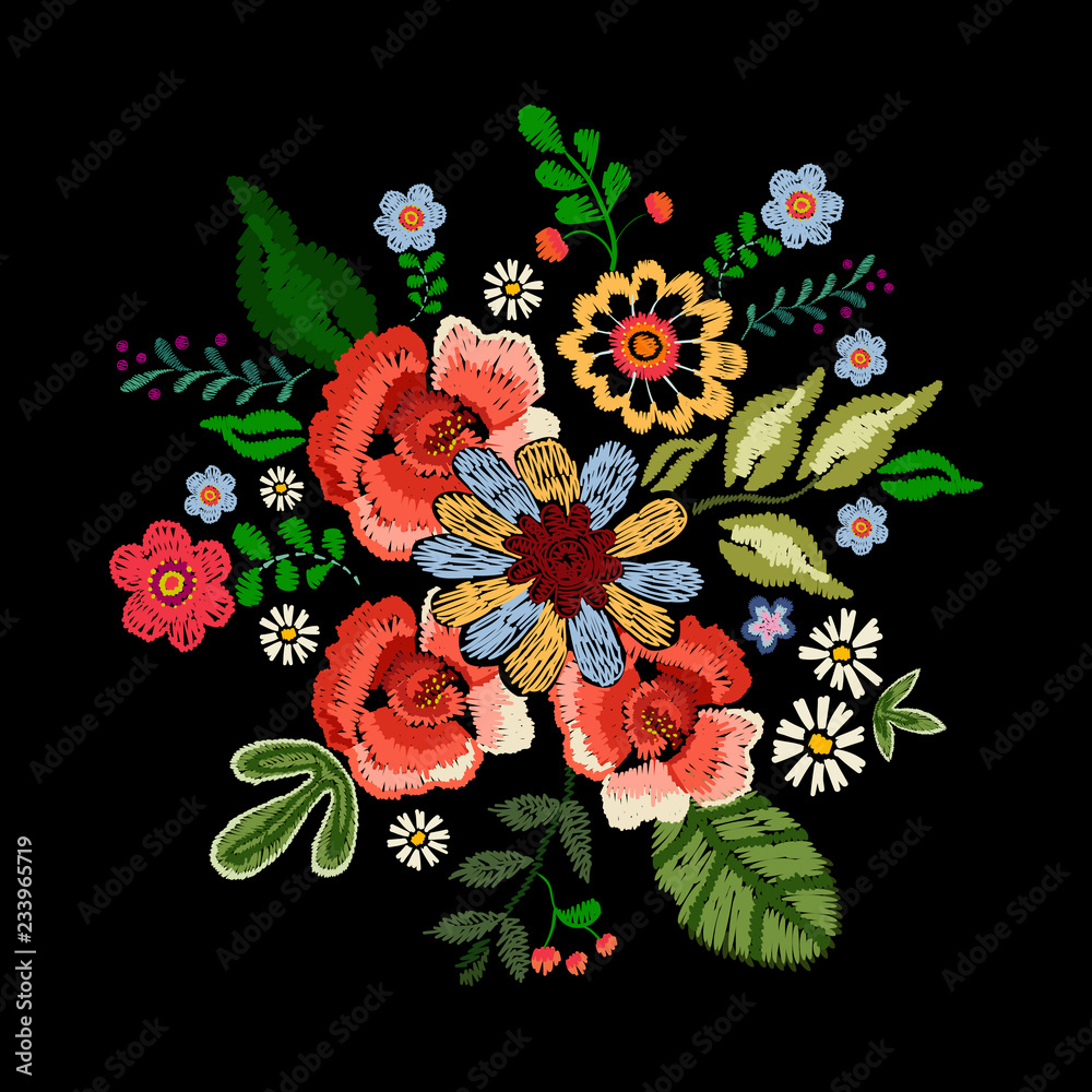 Printable flower embroidery pattern design Vector Image