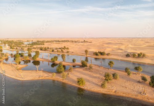 aeial view of a lake in a desert photo