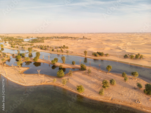 aeial view of a lake in a desert photo