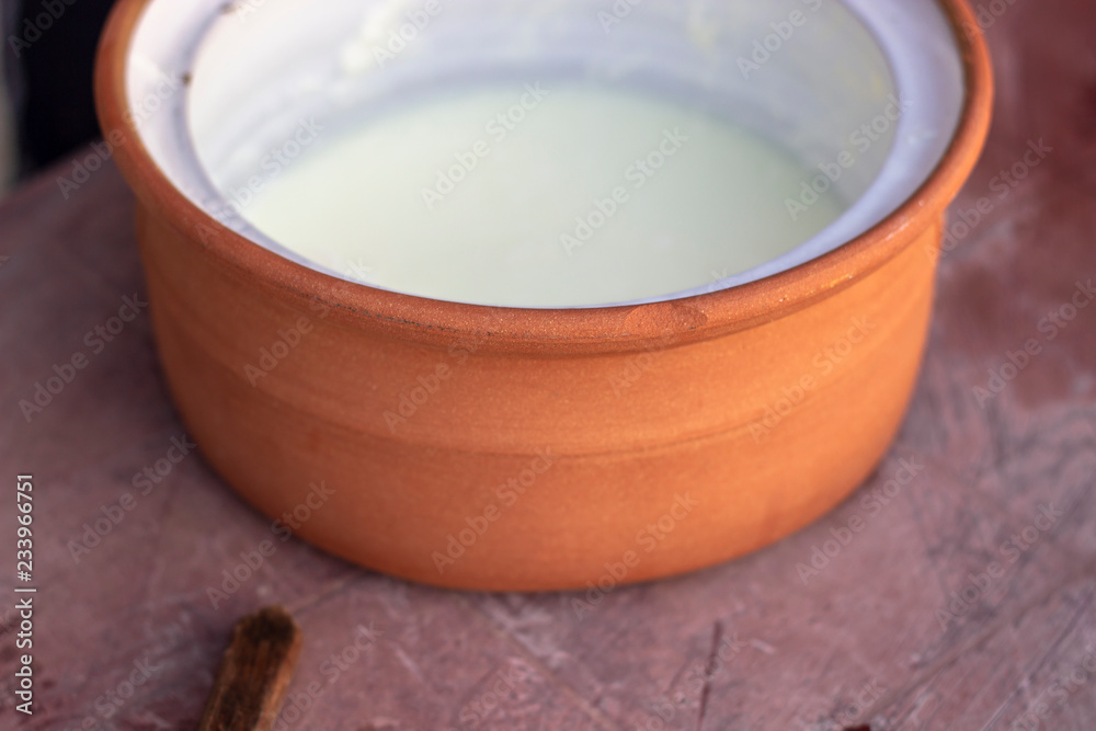Close-up shoot of traditional handmade yoghurt cup Close-up shoot of traditional handmade yoghurt cup